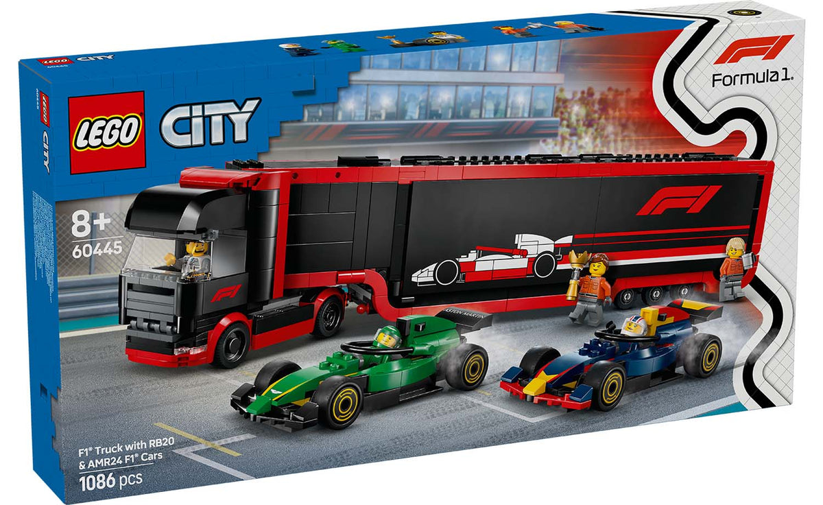LEGO City F1 Truck with RB20 & AMR24 F1 Cars | 60445
